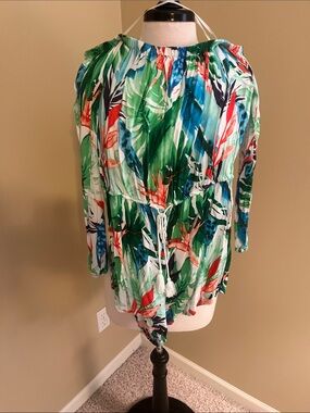 Forever 21 Green Multi Tropical Print Off-Shoulder romper